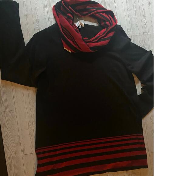 Kim Rogers Women’s XL Black Red Striped Sweater with Matching Scarf NWT - Picture 1 of 6